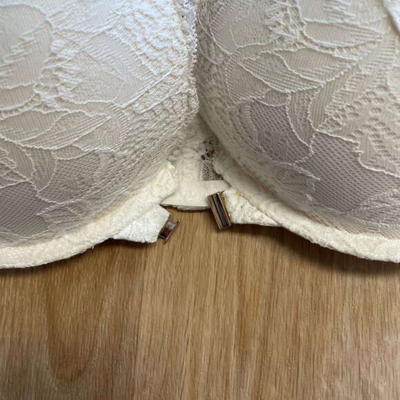 AUDEN PUSH UP BRA FRONT CLASP RACERBACK DEMI COVERAGE WHITE LACE WOMEN'S 34DD - Picture 4 of 7